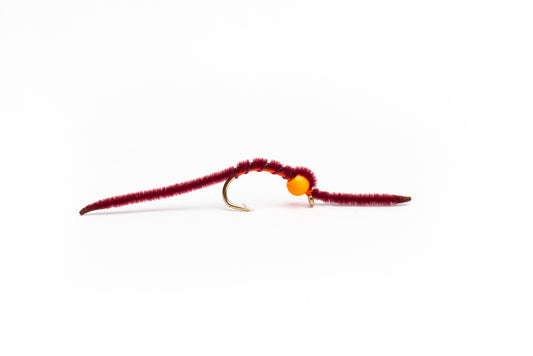 San Juan Worm - Wine & Orange Bead (12 Flies)